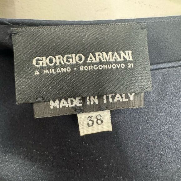 GIORGIO ARMANI Silk minimalist satin gown in dark navy blue - Picture 5 of 7